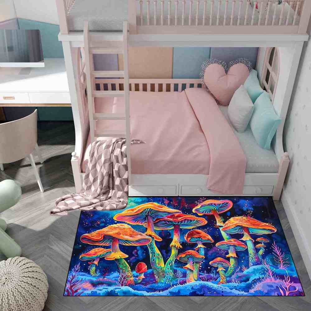 Psychedelic Rainbow Mushroom Cosmic Area Rug | CozyLil