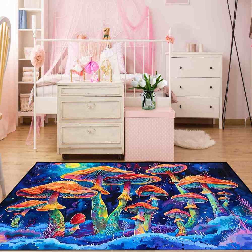 Psychedelic Rainbow Mushroom Cosmic Area Rug | CozyLil
