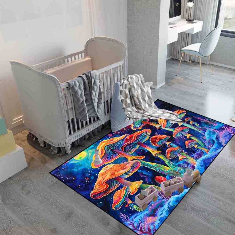Psychedelic Rainbow Mushroom Cosmic Area Rug | CozyLil