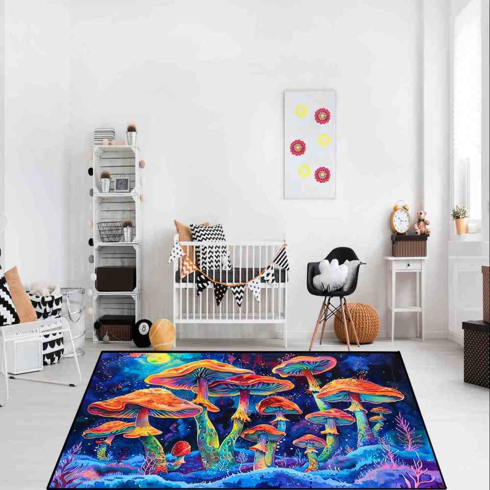 Psychedelic Rainbow Mushroom Cosmic Area Rug | CozyLil