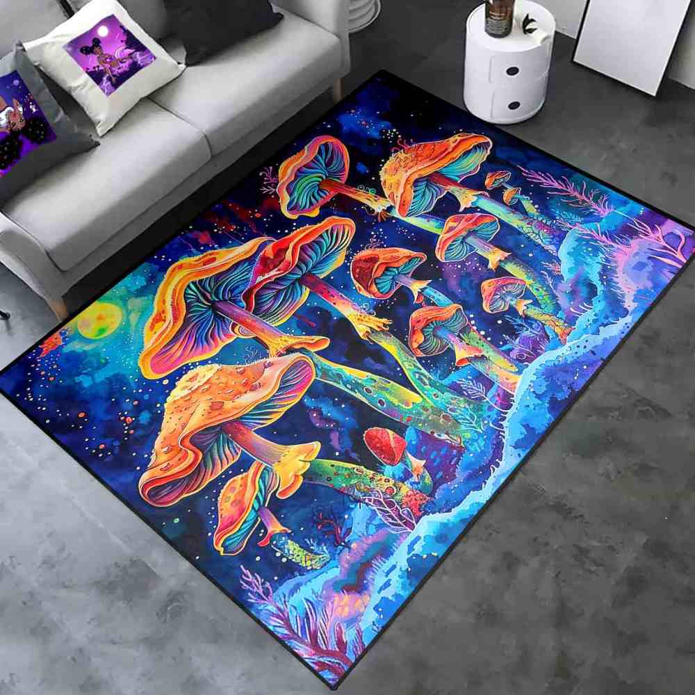 Psychedelic Rainbow Mushroom Cosmic Area Rug | CozyLil