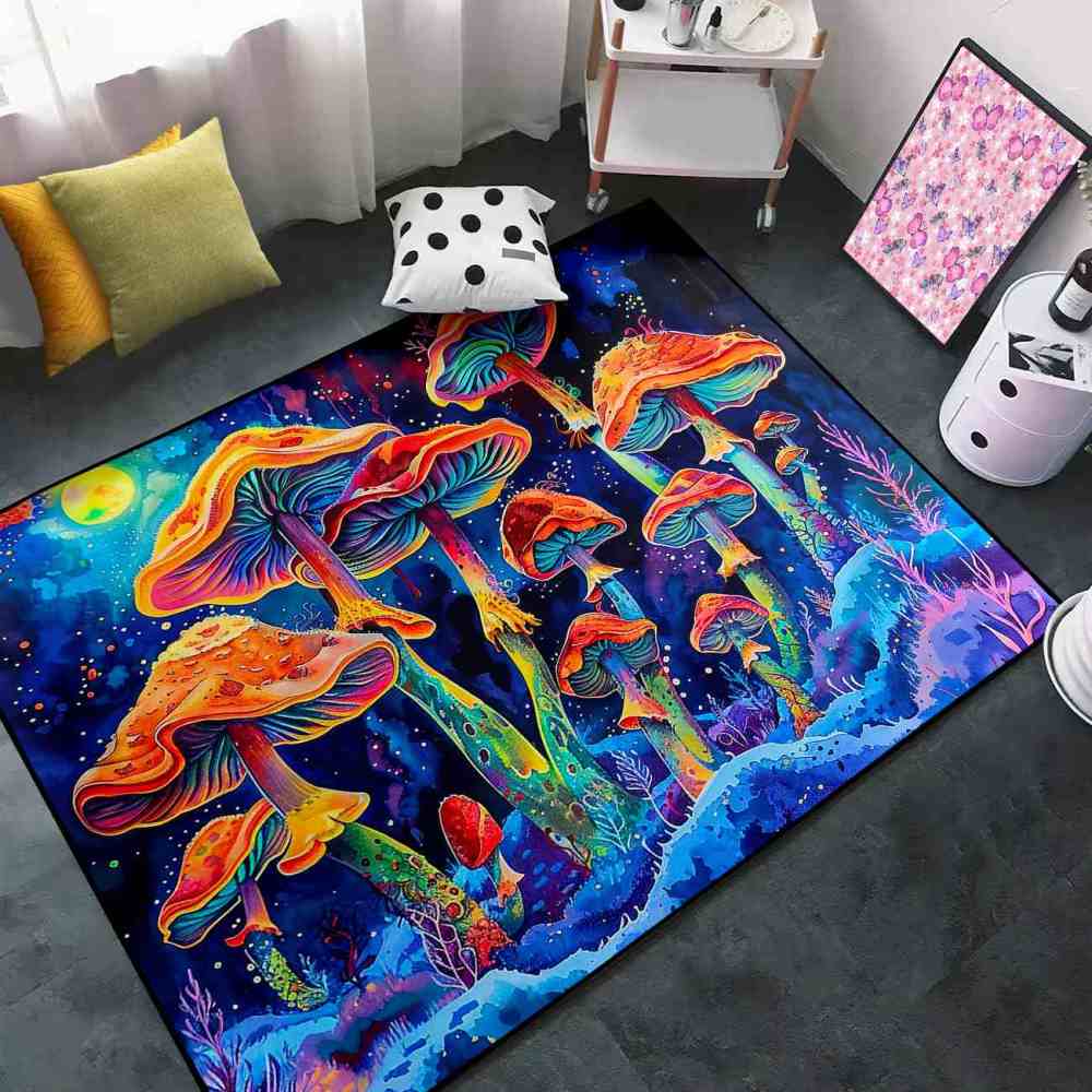 Psychedelic Rainbow Mushroom Cosmic Area Rug | CozyLil