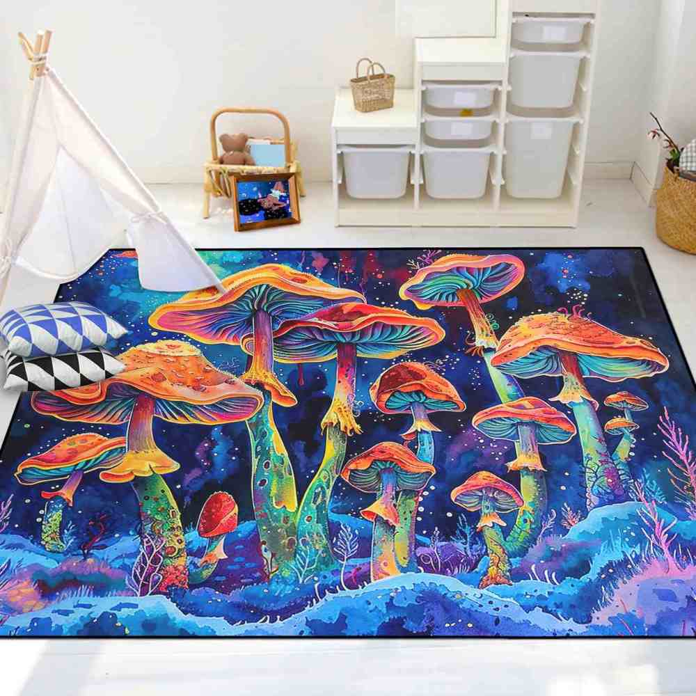 Psychedelic Rainbow Mushroom Cosmic Area Rug | CozyLil