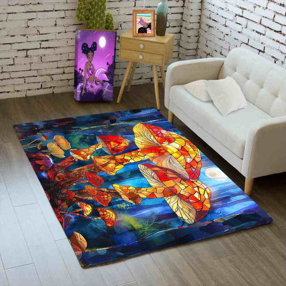 Stained Glass Mosaic Mushroom Art Area Rug | CozyLil