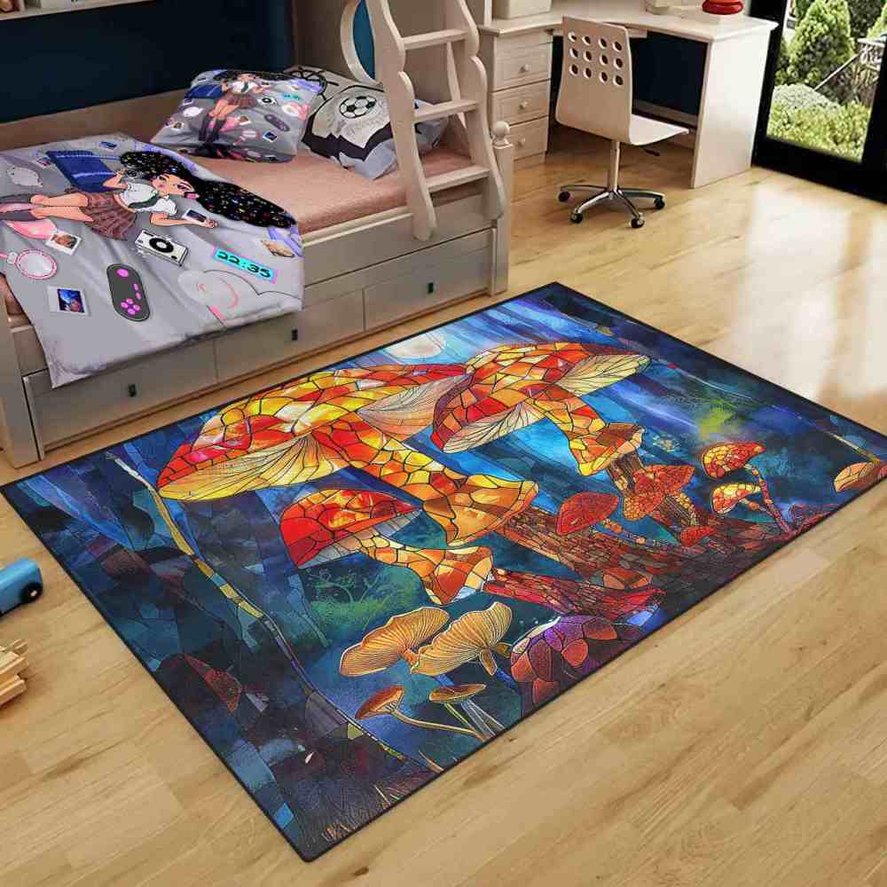 Stained Glass Mosaic Mushroom Art Area Rug | CozyLil