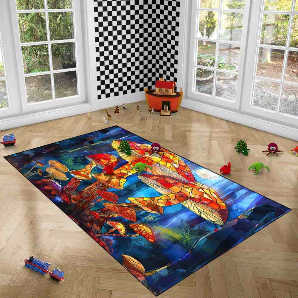 Stained Glass Mosaic Mushroom Art Area Rug | CozyLil