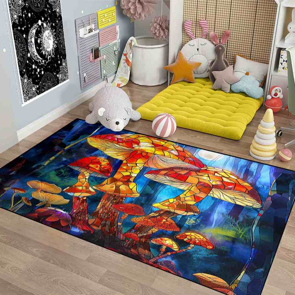 Stained Glass Mosaic Mushroom Art Area Rug | CozyLil