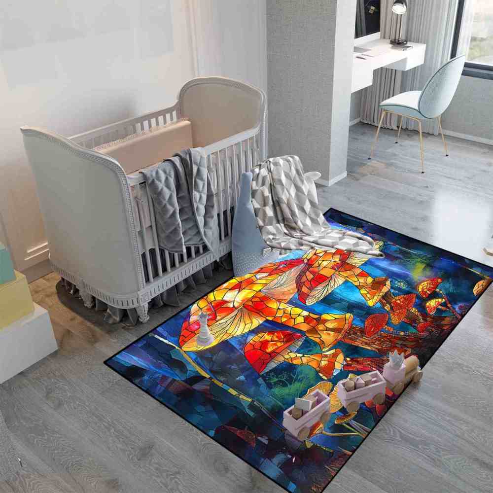 Stained Glass Mosaic Mushroom Art Area Rug | CozyLil