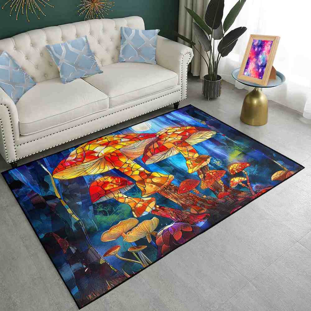Stained Glass Mosaic Mushroom Art Area Rug | CozyLil