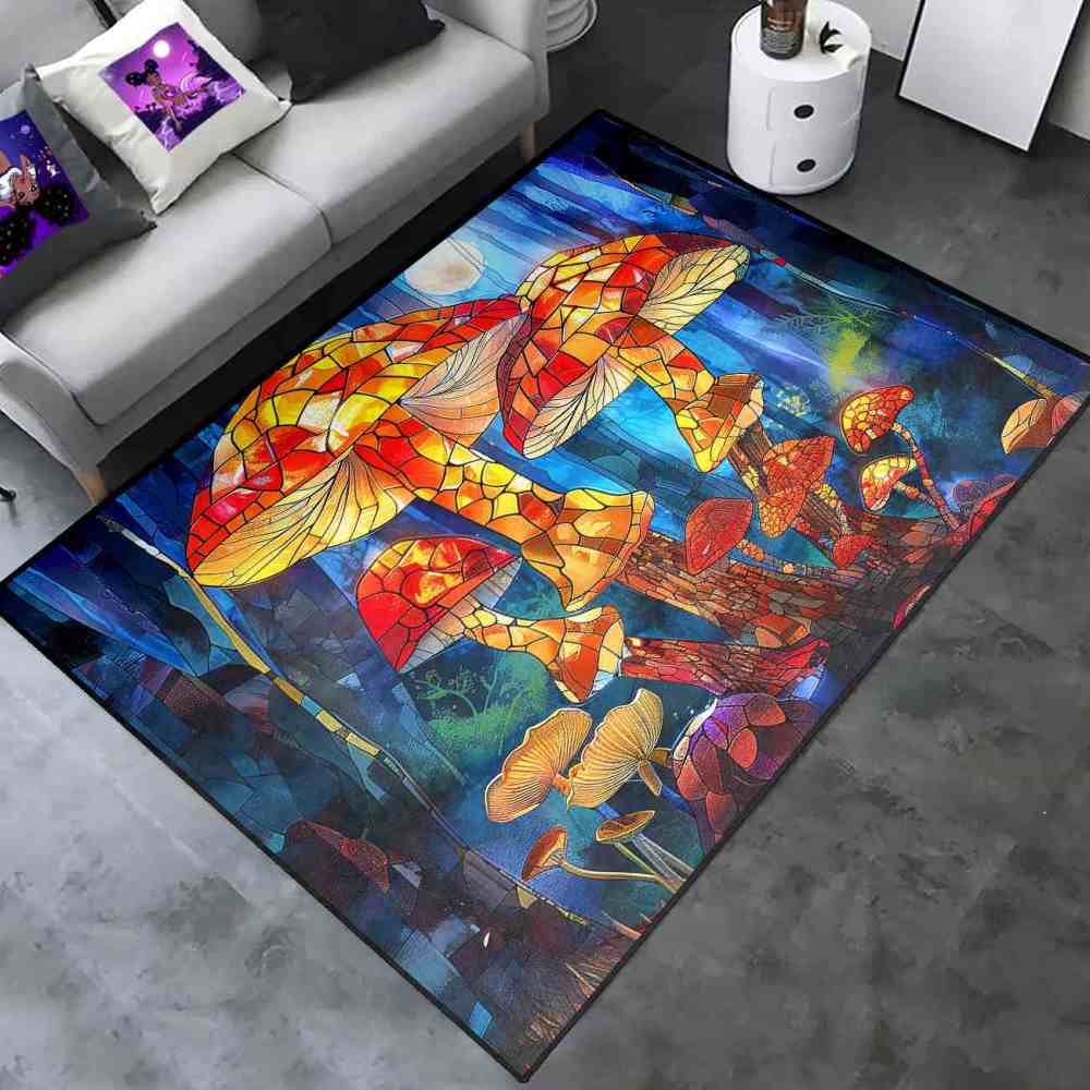 Stained Glass Mosaic Mushroom Art Area Rug | CozyLil