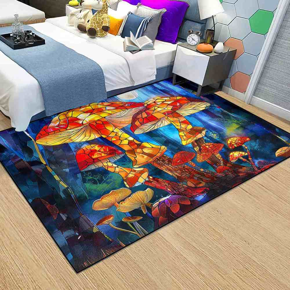 Stained Glass Mosaic Mushroom Art Area Rug | CozyLil