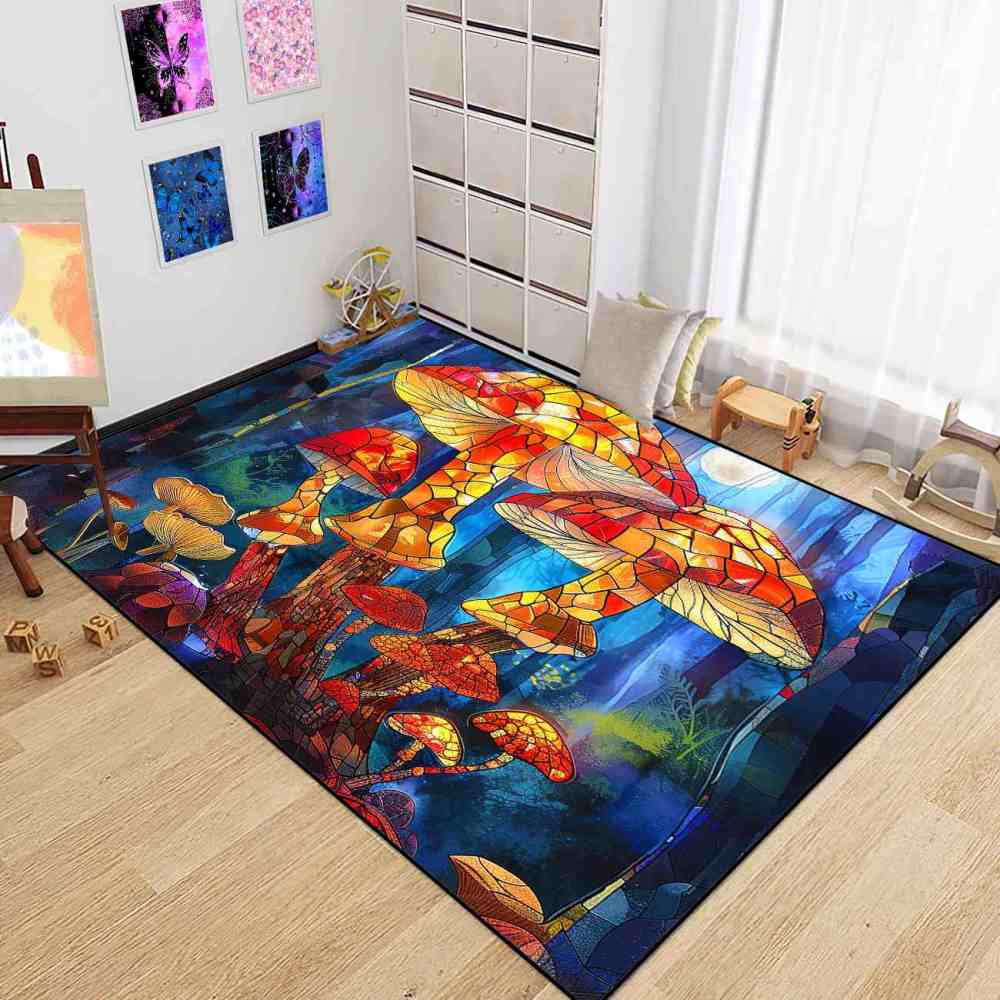 Stained Glass Mosaic Mushroom Art Area Rug | CozyLil