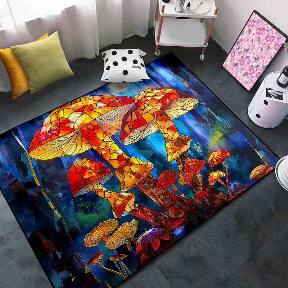 Stained Glass Mosaic Mushroom Art Area Rug | CozyLil
