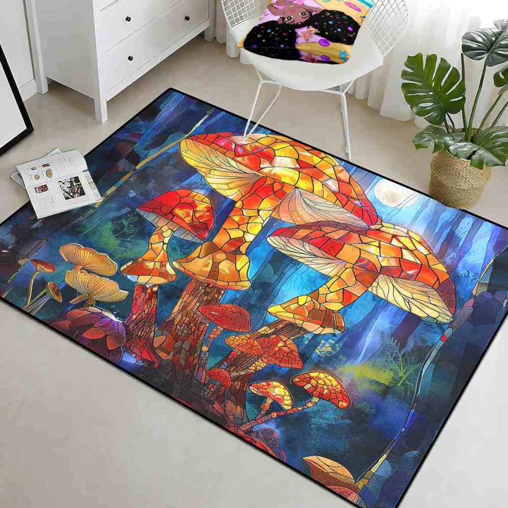 Stained Glass Mosaic Mushroom Art Area Rug | CozyLil