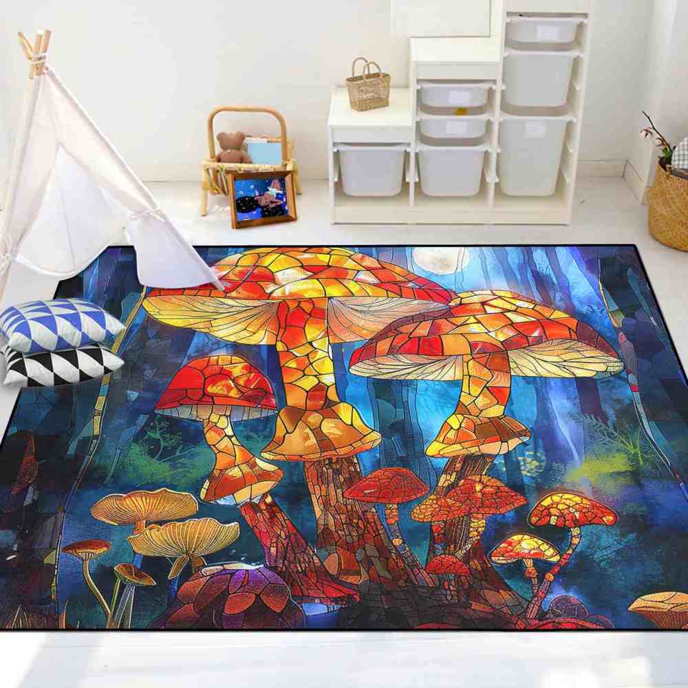 Stained Glass Mosaic Mushroom Art Area Rug | CozyLil