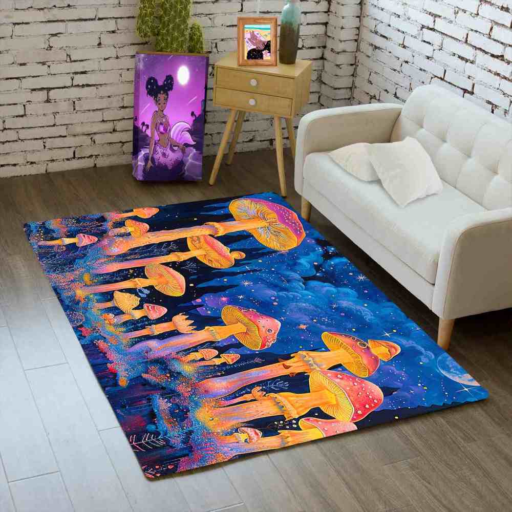 Psychedelic Cosmic Tall Mushroom Teen Area Rug | CozyLil