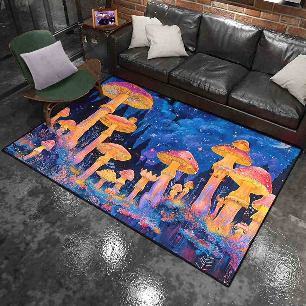 Psychedelic Cosmic Tall Mushroom Teen Area Rug | CozyLil