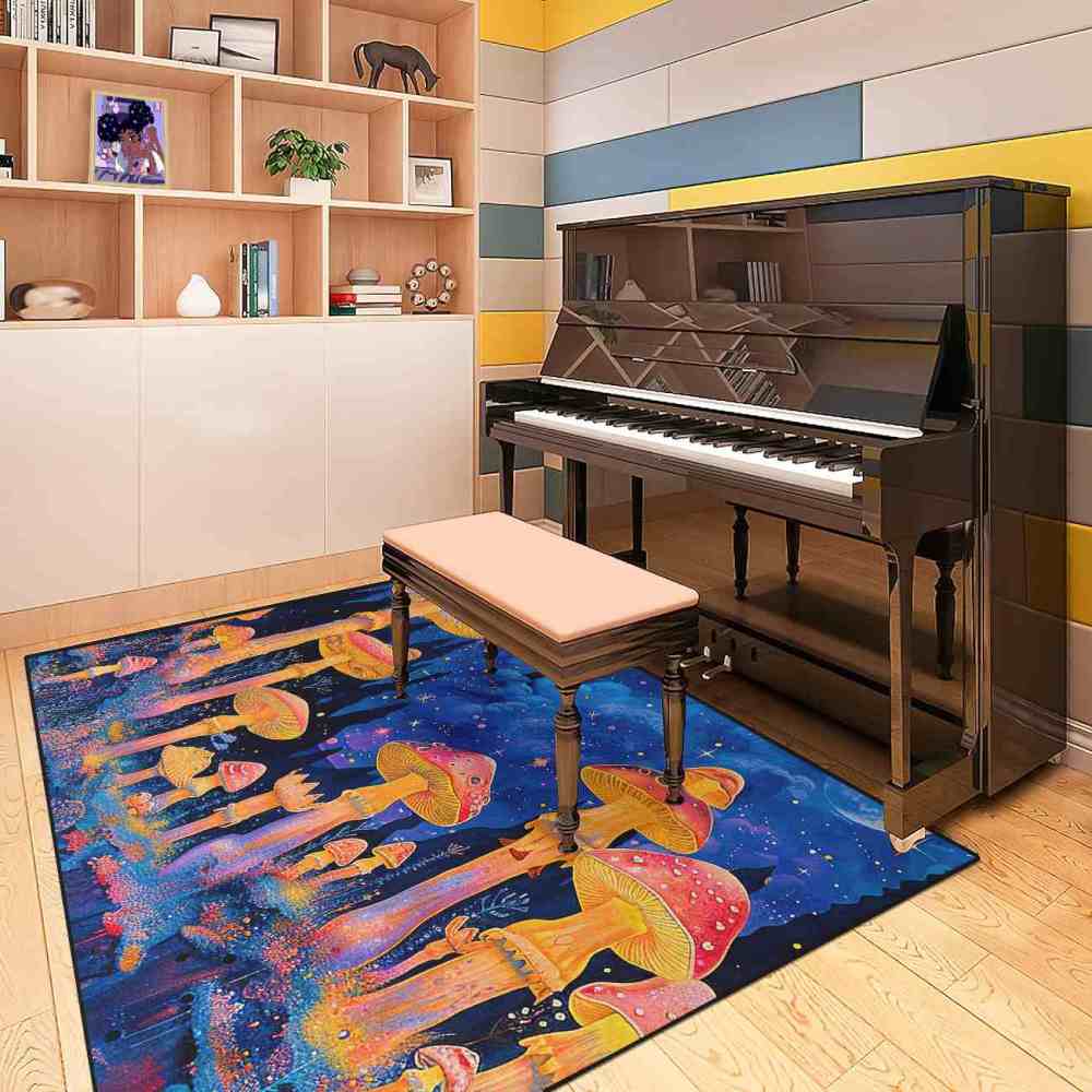 Psychedelic Cosmic Tall Mushroom Teen Area Rug | CozyLil