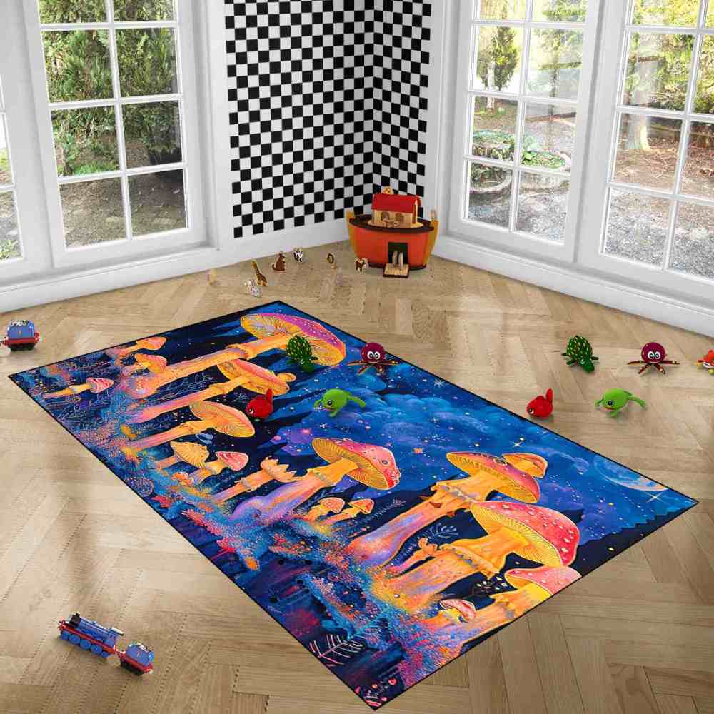 Psychedelic Cosmic Tall Mushroom Teen Area Rug | CozyLil