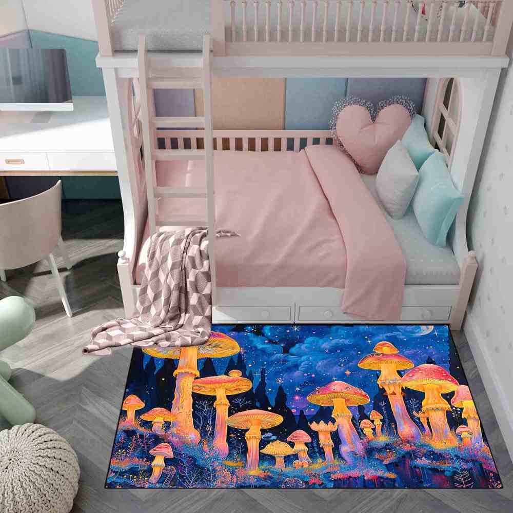 Psychedelic Cosmic Tall Mushroom Teen Area Rug | CozyLil