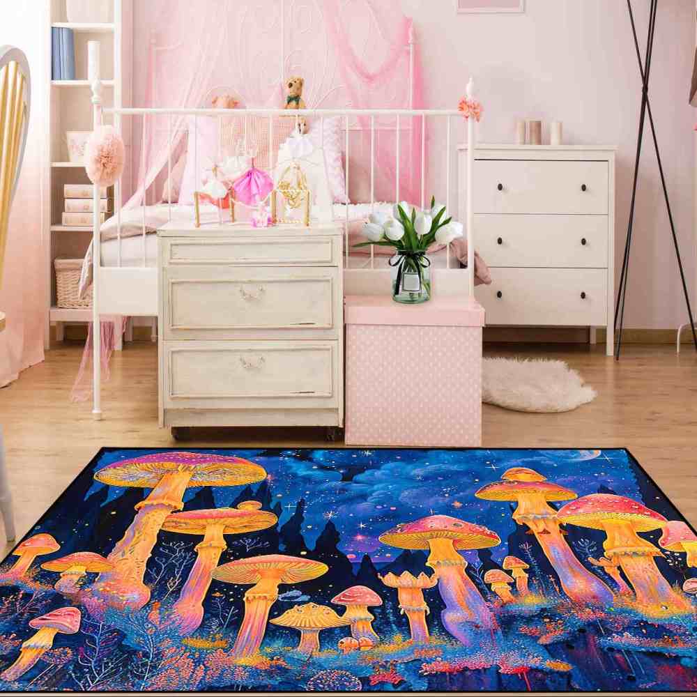 Psychedelic Cosmic Tall Mushroom Teen Area Rug | CozyLil