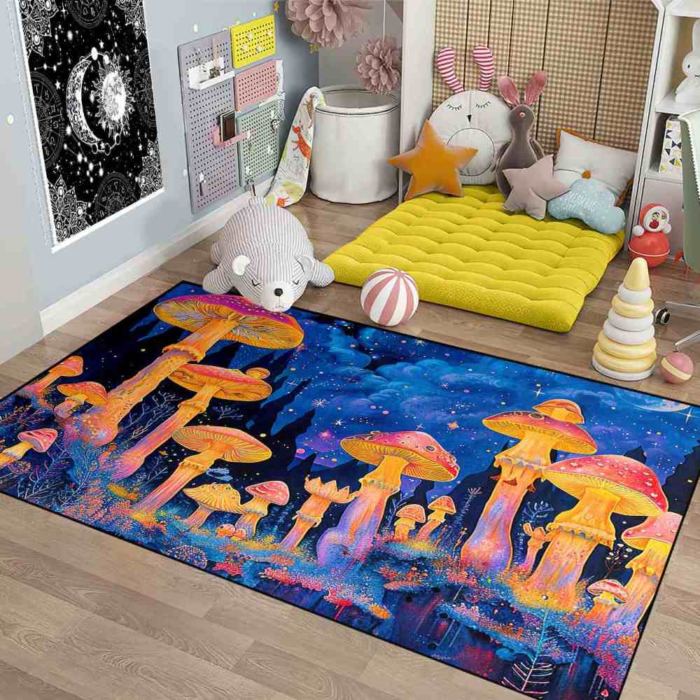 Psychedelic Cosmic Tall Mushroom Teen Area Rug | CozyLil