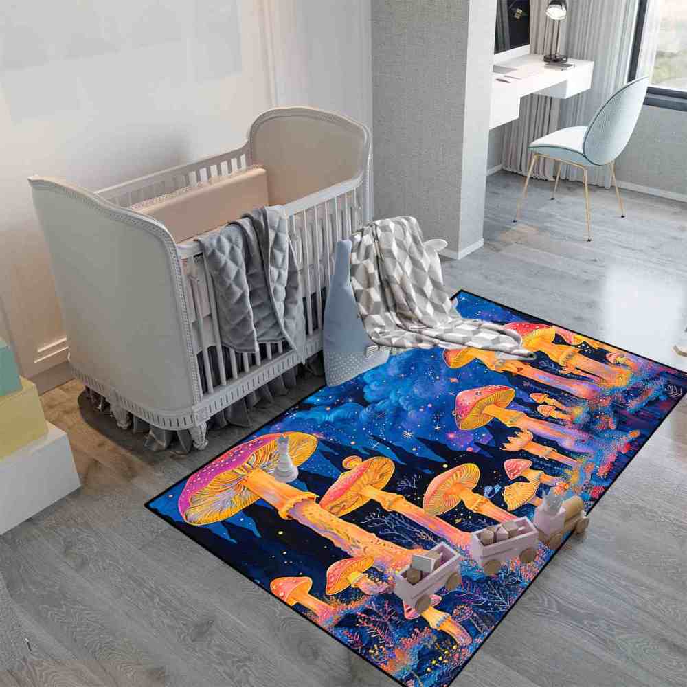 Psychedelic Cosmic Tall Mushroom Teen Area Rug | CozyLil