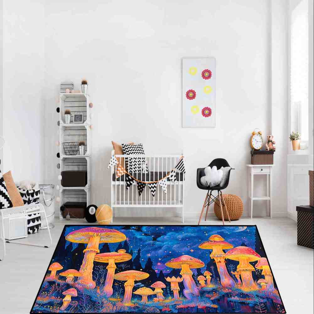 Psychedelic Cosmic Tall Mushroom Teen Area Rug | CozyLil