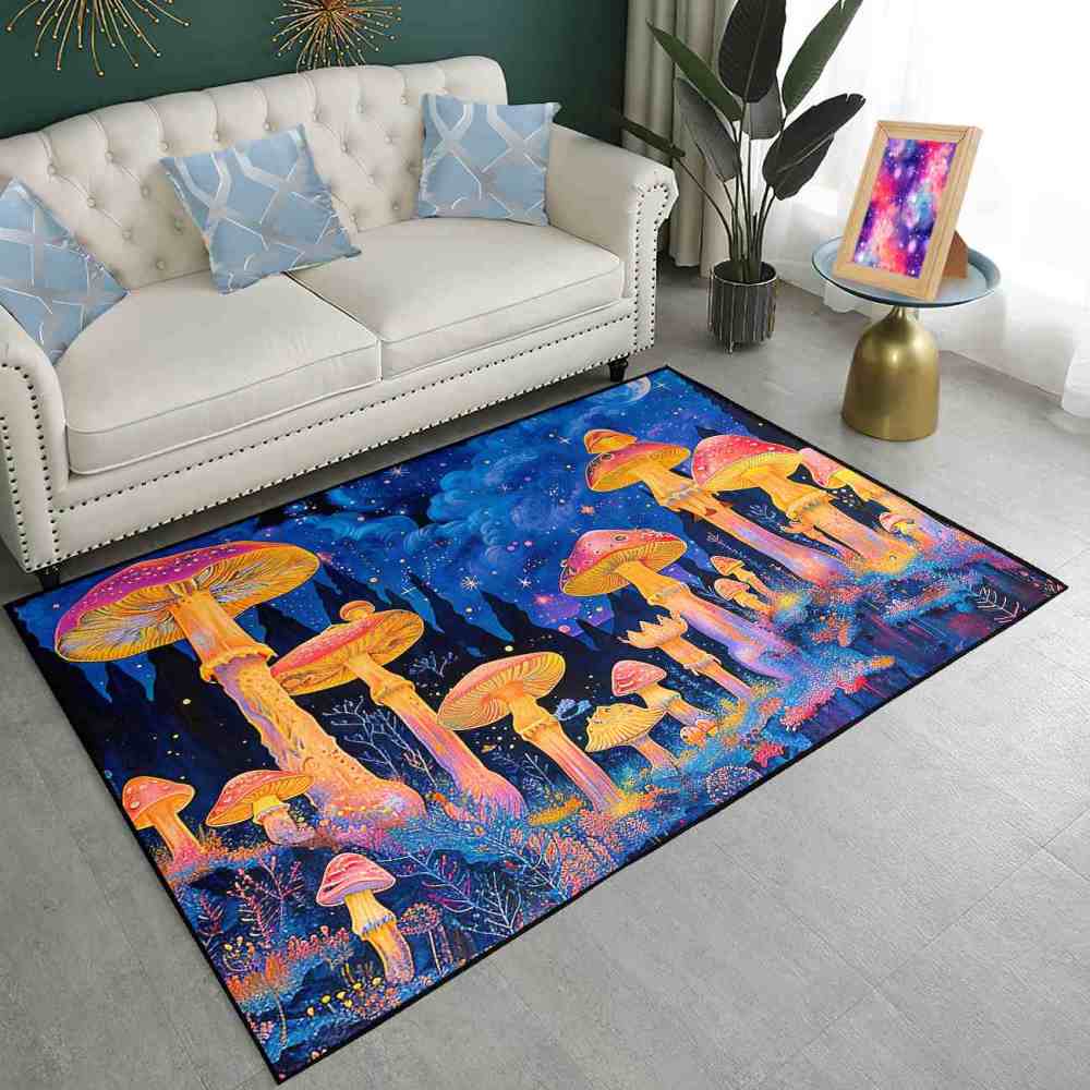 Psychedelic Cosmic Tall Mushroom Teen Area Rug | CozyLil