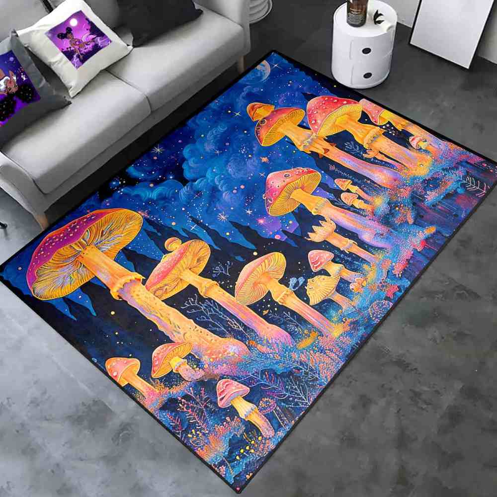 Psychedelic Cosmic Tall Mushroom Teen Area Rug | CozyLil