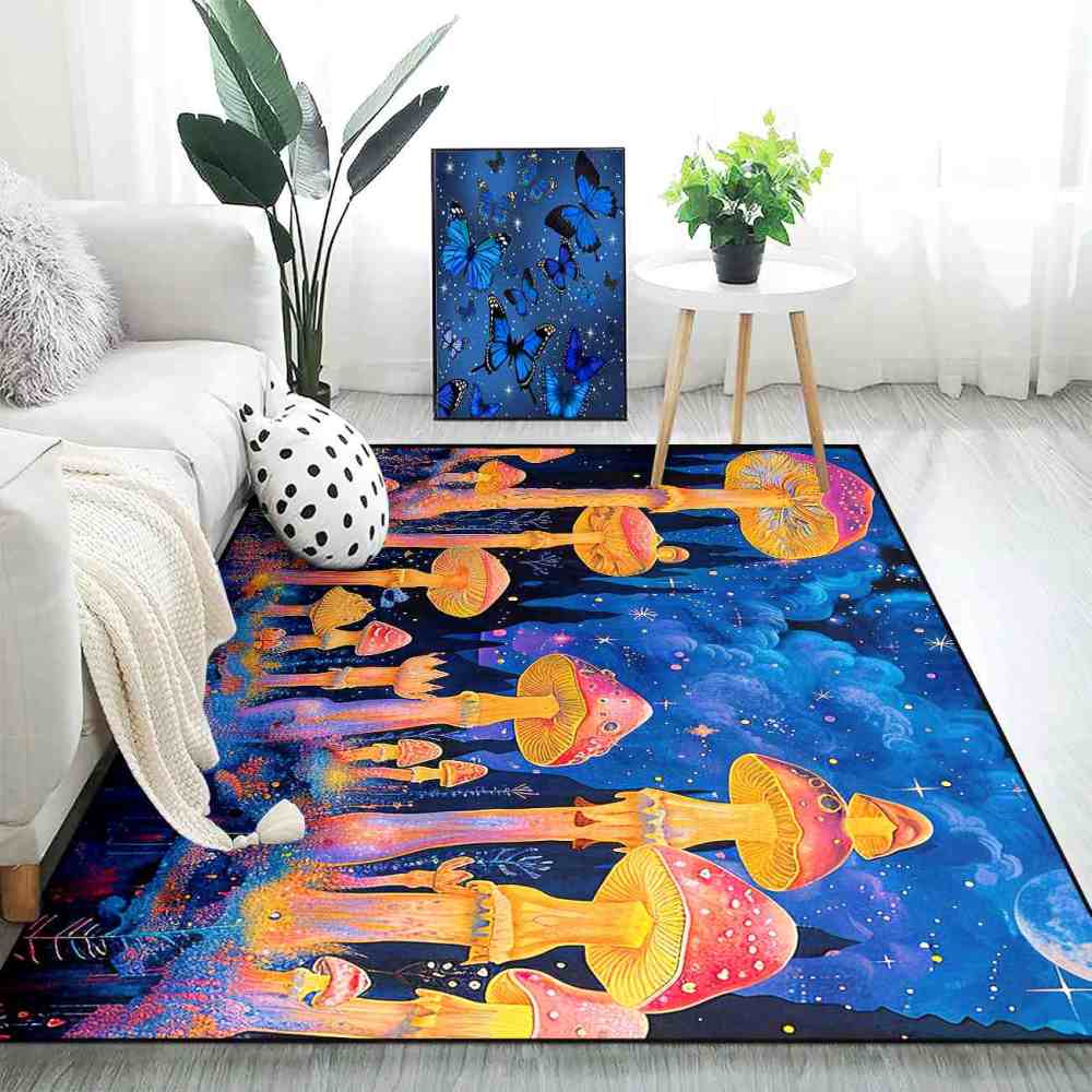 Psychedelic Cosmic Tall Mushroom Teen Area Rug | CozyLil