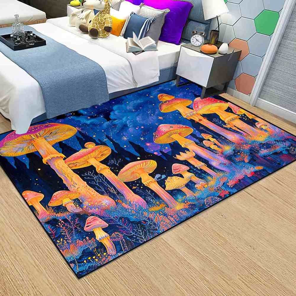 Psychedelic Cosmic Tall Mushroom Teen Area Rug | CozyLil