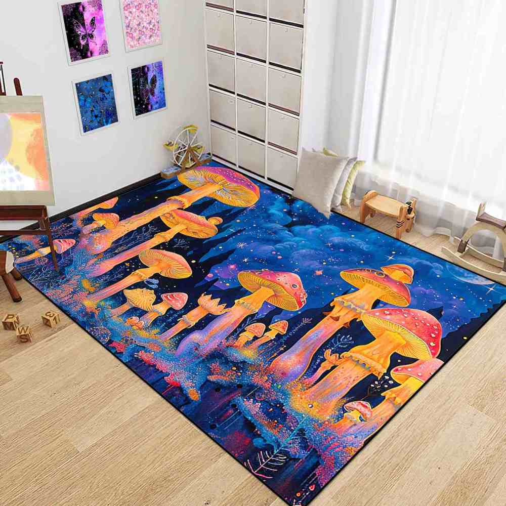 Psychedelic Cosmic Tall Mushroom Teen Area Rug | CozyLil