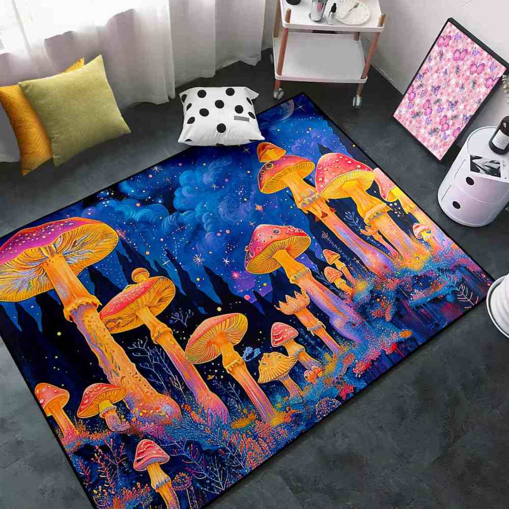 Psychedelic Cosmic Tall Mushroom Teen Area Rug | CozyLil