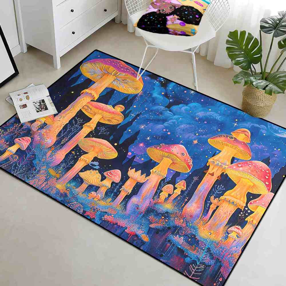 Psychedelic Cosmic Tall Mushroom Teen Area Rug | CozyLil