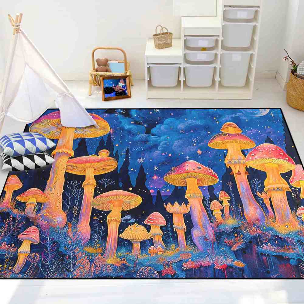 Psychedelic Cosmic Tall Mushroom Teen Area Rug | CozyLil