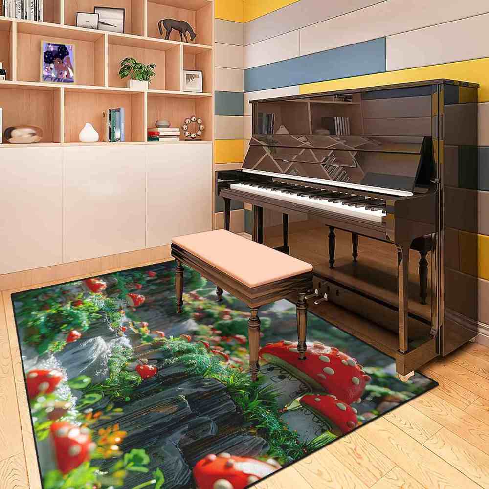 Realistic Mossy Rock Red Mushroom Area Rug | CozyLil