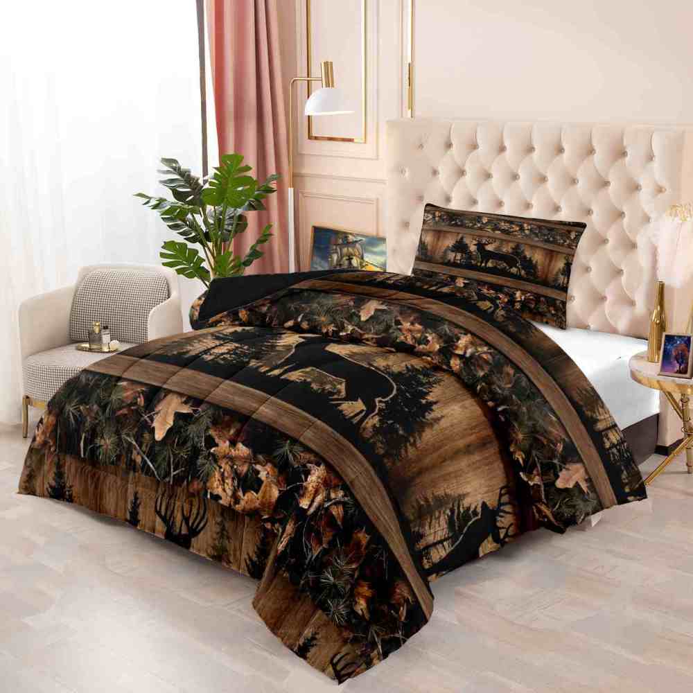 Rustic Buck Silhouette Forest Comforter Set | Boys Bedding | CozyLil