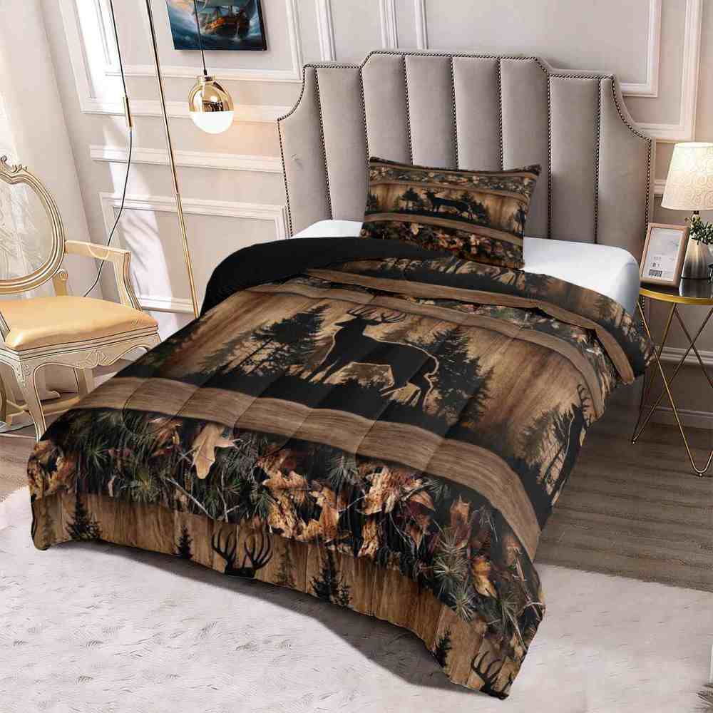 Rustic Buck Silhouette Forest Comforter Set | Boys Bedding | CozyLil