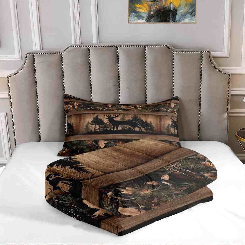 Rustic Buck Silhouette Forest Comforter Set | Boys Bedding | CozyLil