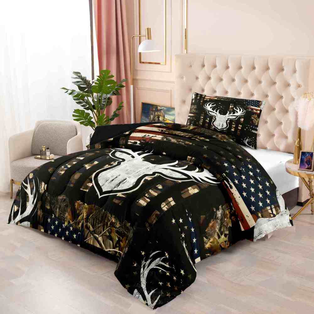 Rustic Flag Antler Comforter Set | Hunting Cabin Decor | CozyLil