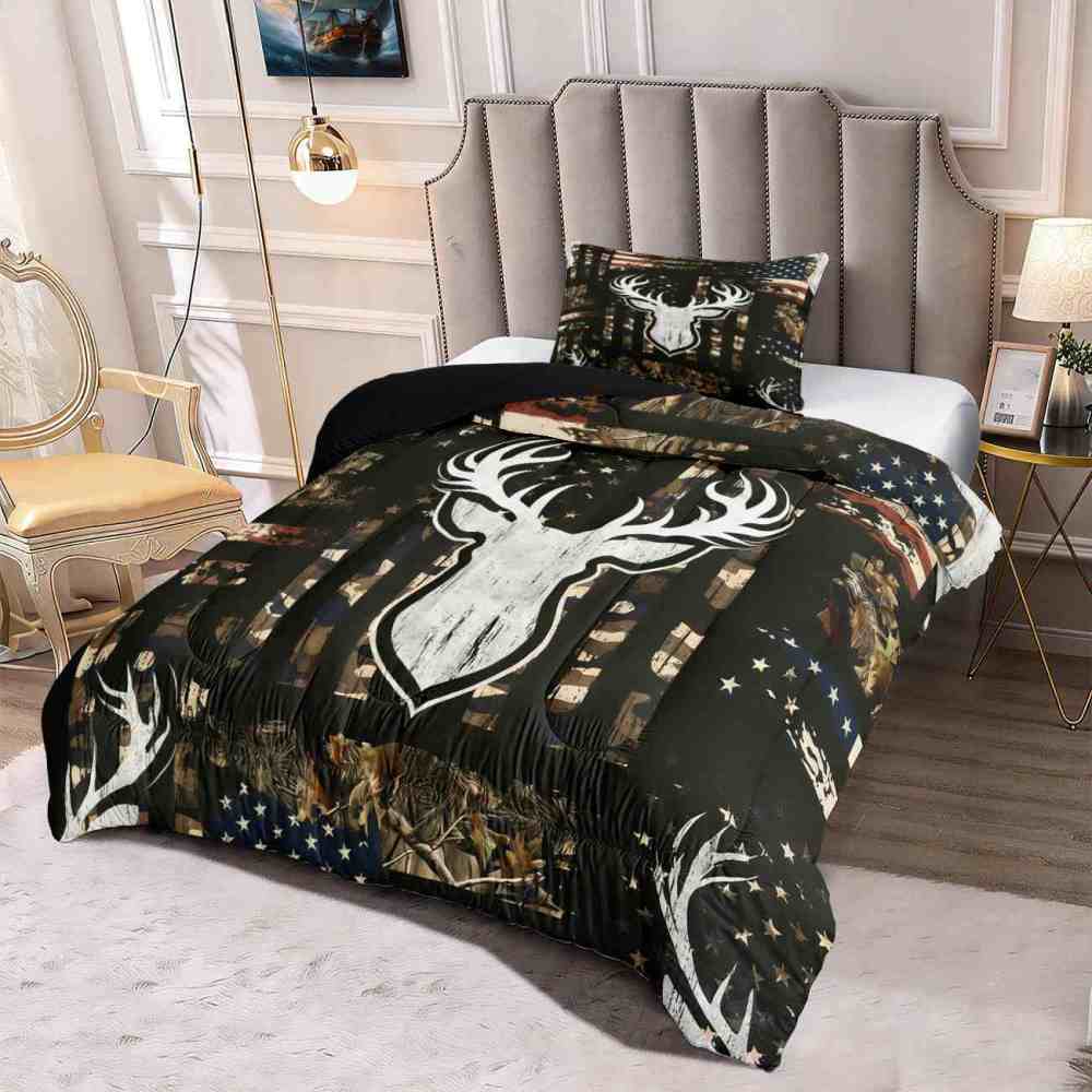 Rustic Flag Antler Comforter Set | Hunting Cabin Decor | CozyLil