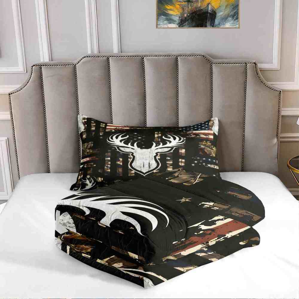 Rustic Flag Antler Comforter Set | Hunting Cabin Decor | CozyLil