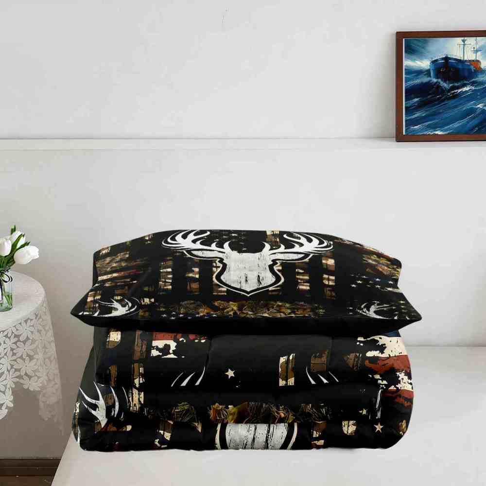 Rustic Flag Antler Comforter Set | Hunting Cabin Decor | CozyLil