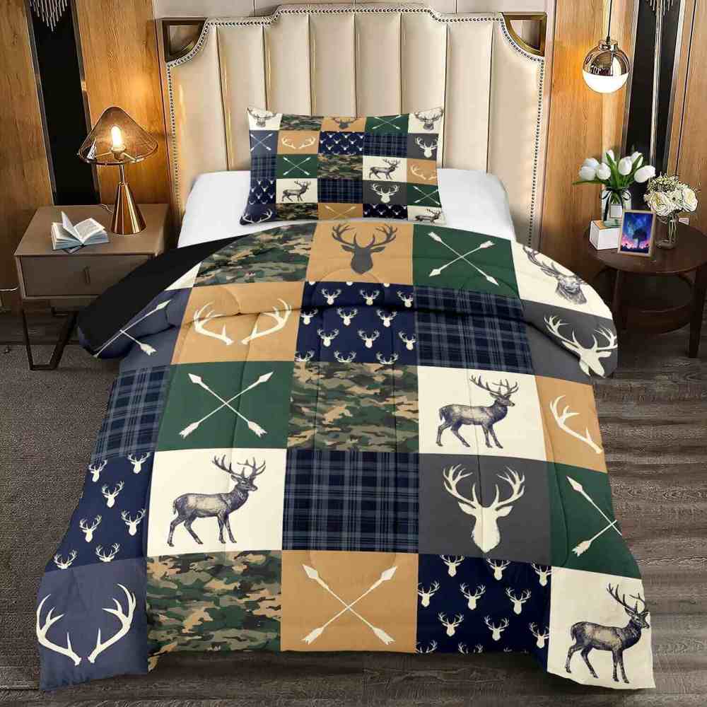Patchwork Plaid Deer & Camo Comforter Set | Boys Room Bedding | CozyLil