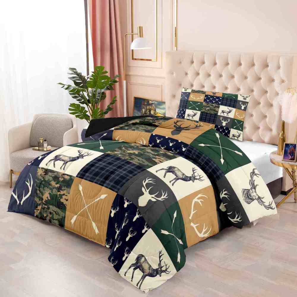 Patchwork Plaid Deer & Camo Comforter Set | Boys Room Bedding | CozyLil