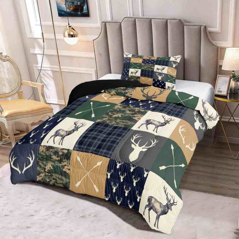 Patchwork Plaid Deer & Camo Comforter Set | Boys Room Bedding | CozyLil