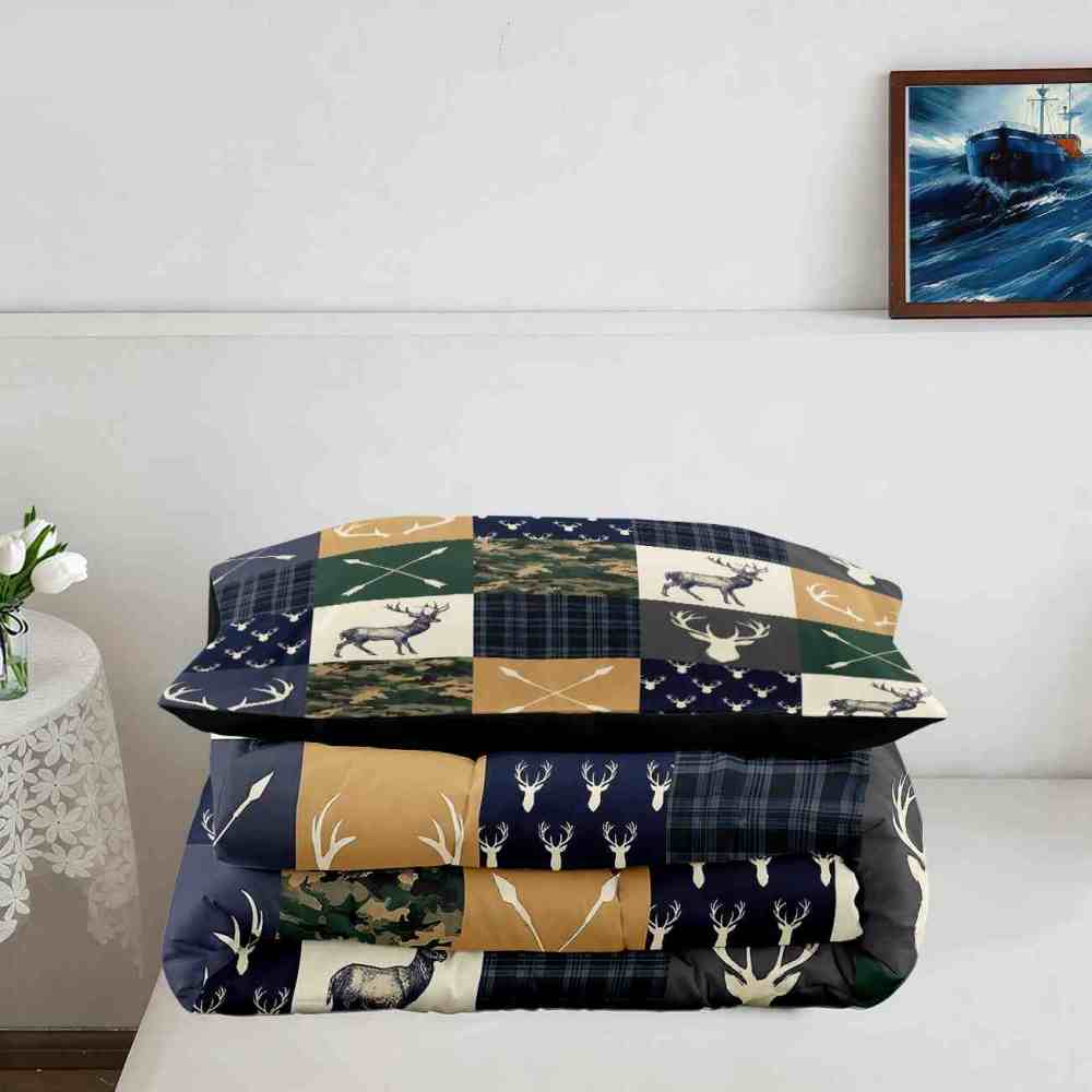 Patchwork Plaid Deer & Camo Comforter Set | Boys Room Bedding | CozyLil