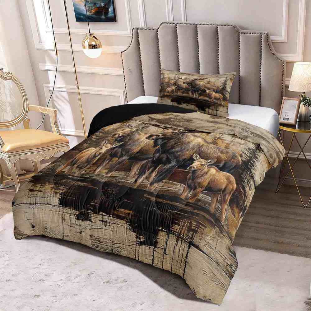 Vintage Forest Moose Family Wildlife Comforter Set | CozyLil