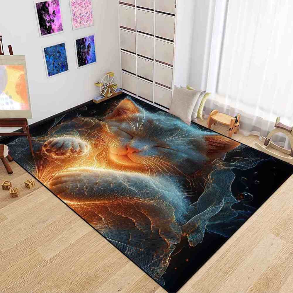 Cosmic Energy Sleeping Cat Printed Area Rug Teen Bedroom Decor Upgrade Ultra Non-Slip backing | CozyLil